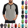 thumbnail image 1 of BiZtdJrK Henley Shirts for Men Fall Crewneck Color Block Slim Fit Long Sleeve T Shirts Casual Button Up Cotton Athletic Tee Tops, Army Green, M,, 1 of 8