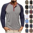 thumbnail image 1 of BiZtdJrK Henley Shirts for Men Vintage Casual Colorblock Long Sleeve Tshirts Fall Sports Hiking Work Lightweight Tees Cotton Comfy Pamajas, Navy, M,, 1 of 9
