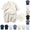 thumbnail image 1 of BiZtdJrK Henley Shirts for Men Button Up V Neck Short Sleeve Cotton Linen T-Shirt Comfy Breathable Casual Summer Tee Tops Khaki XXXXXL, 1 of 6