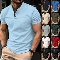 BiZtdJrK Henley Shirts for Men Short Sleeve Solid Polos Shirt with Pocket Summer Loose Casual Golf Tshirts Army Green XXXL