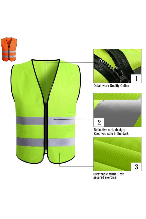 High Visibility Vest Men Zipper Front Hi Vis Reflective Safety Vests Lightweight Work Construction Tank Tops Green Free Size
