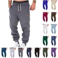 thumbnail image 1 of BiZtdJrK Hippie Pants for Men Baggy Elastic Bottom Drawstring Joggers Solid Color Fleece Lined Sweatpants with Pockets Streetwear, Purple, S, 1 of 7