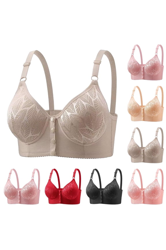 Holiday Sales, Bras for Older Women 2025 Comfortable Convenient Front Close Button Cotton Soft Daily Bras for Seniors No Wire Gray XL