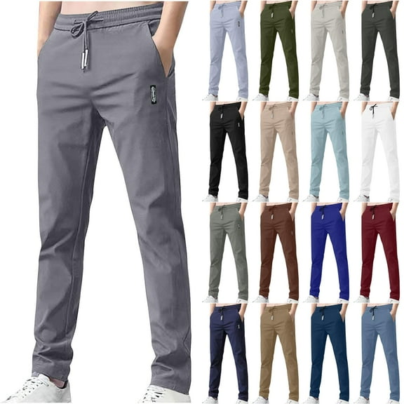 BiZtdJrK Holiday Sales, Golf Pants for Men Casual Drawstring Elastic Waist Running Sweatpants Slim Fit Straight Leg Trousers Solid Pull On Stretch Glide Pants with Pockets Gray XXXL