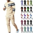 thumbnail image 1 of BiZtdJrK Holiday Sales Stripe Tracksuits for Men Big and Tall Casual Crew Neck Muscle Long Sleeve Shirts Matching Drawstring Joggers Sweatpant 2 Piece Outfits Blue M, 1 of 8