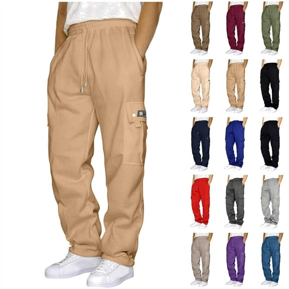 BiZtdJrK Hombre Pantalones Cargo Bolsillos Largos Deportivos Sueltos Sólidos Cintura Elástica Pantalones Deportivos, Green, L