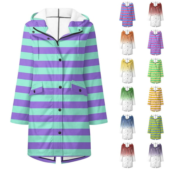 BiZtdJrK Hooded Rain Jacket Women Fall Winter Warm Fleece Lined Raincoats Zip Up Waterproof Long Hiking Trench Outerwear with Pockets Sales Today Green L