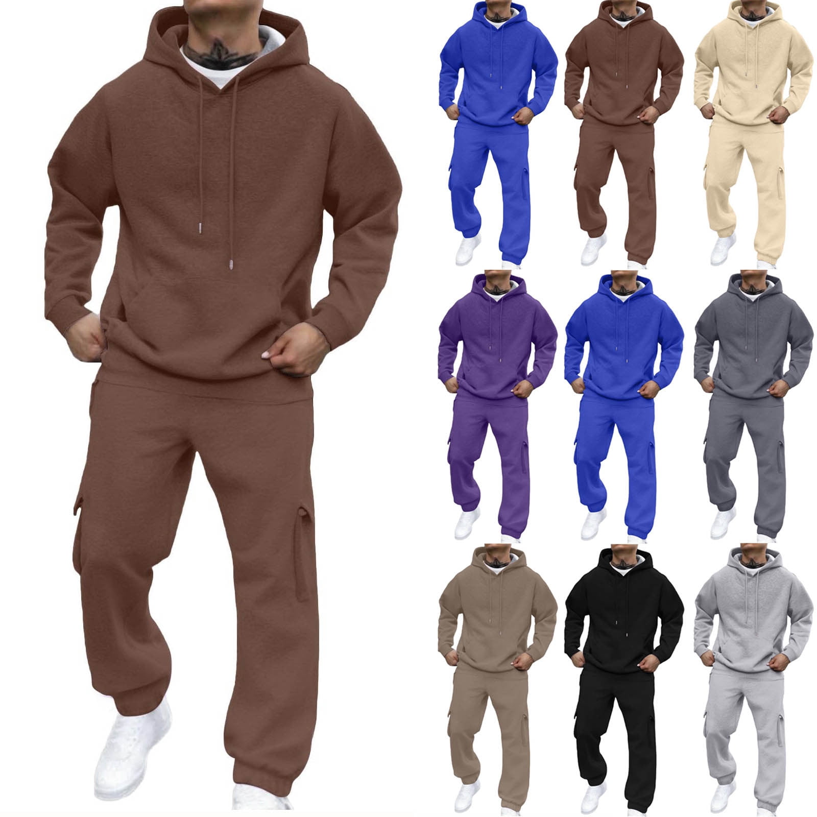 BiZtdJrK Hooded Sets for Men Hiking Jogger 2 Piece Set Drawstring