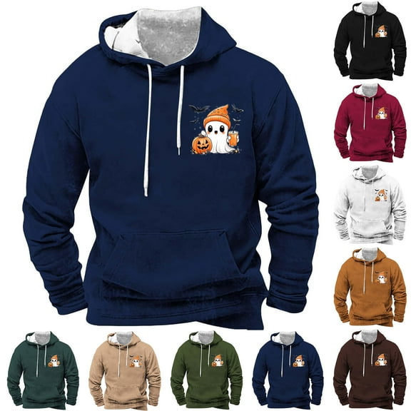 BiZtdJrK Hoodie Sweatshirt for Mens Funny Ghost Print Long Sleeve Pullover Tops Halloween Holiday Casual Sweatshirts with Pocket Sale Of The Day Black XXXL