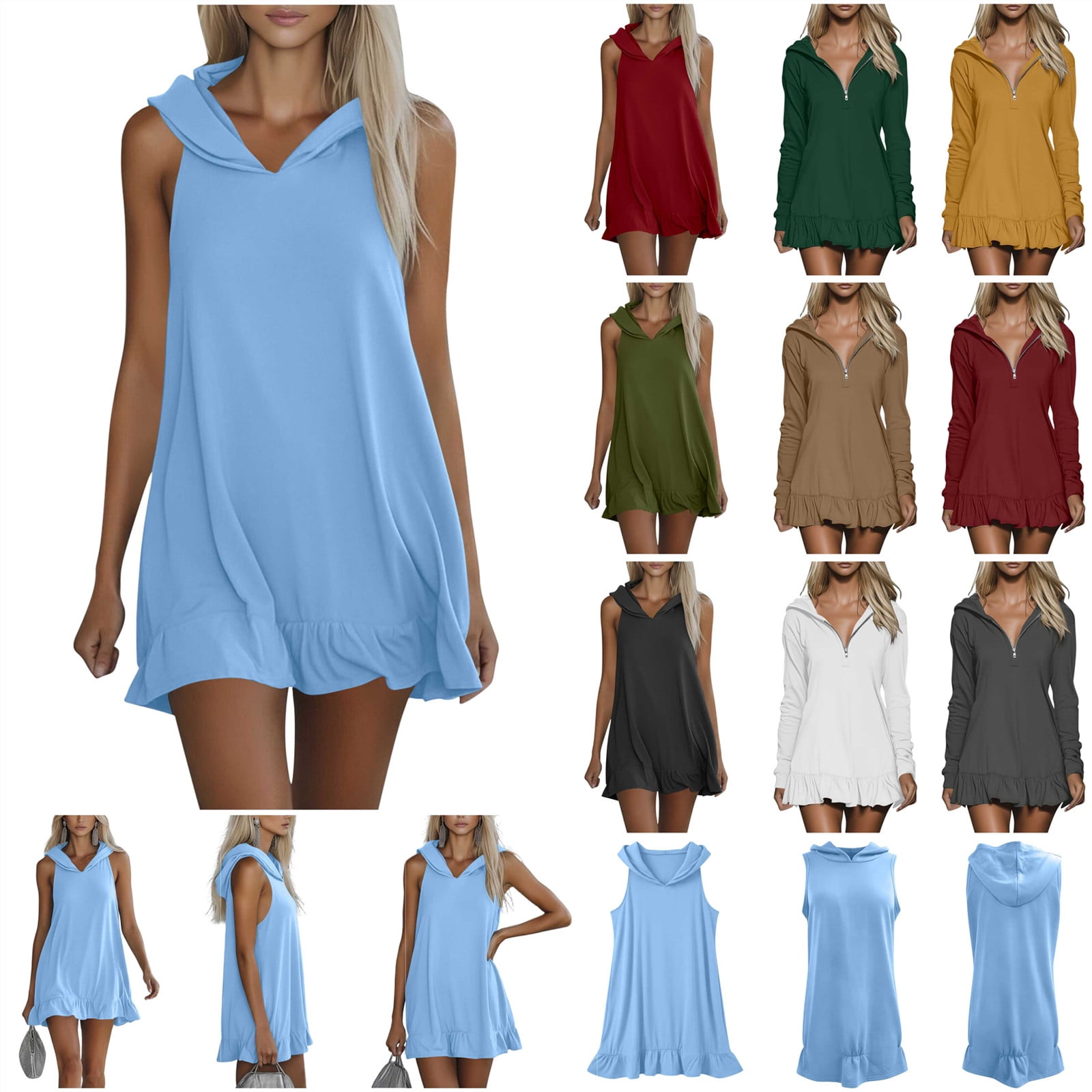BiZtdJrK Hoodie for Women Half Zip Long Sleeve Mini Dresses Summer Ruffle Hem Athletic Golf Skirts Workout Casual Vacation Outfits, Red, XXL