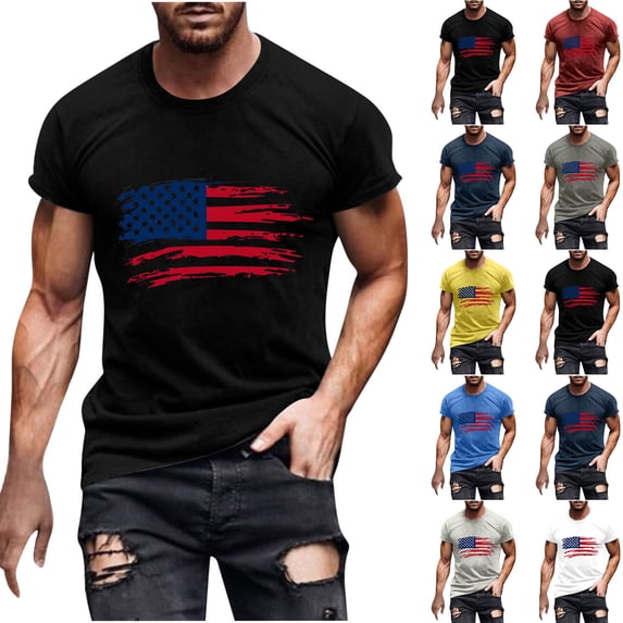 BiZtdJrK Independence Day Tshirts for Men Short Sleeve American Flag Graphic Tees Cotton Slim Fit Tee Shirts Navy XL