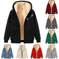 thumbnail image 1 of BiZtdJrK Jackets for Women Casual Long Sleeve Zip Up Hoodies Fleece Lined Winter Coats Trendy Fashion Print Hooded Sweatshirt with Pockets Fall Clothes Wine M, 1 of 5