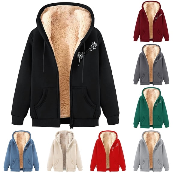 BiZtdJrK Jackets for Women Casual Long Sleeve Zip Up Hoodies Fleece Lined Winter Coats Trendy Fashion Print Hooded Sweatshirt with Pockets Fall Clothes Sky Blue L