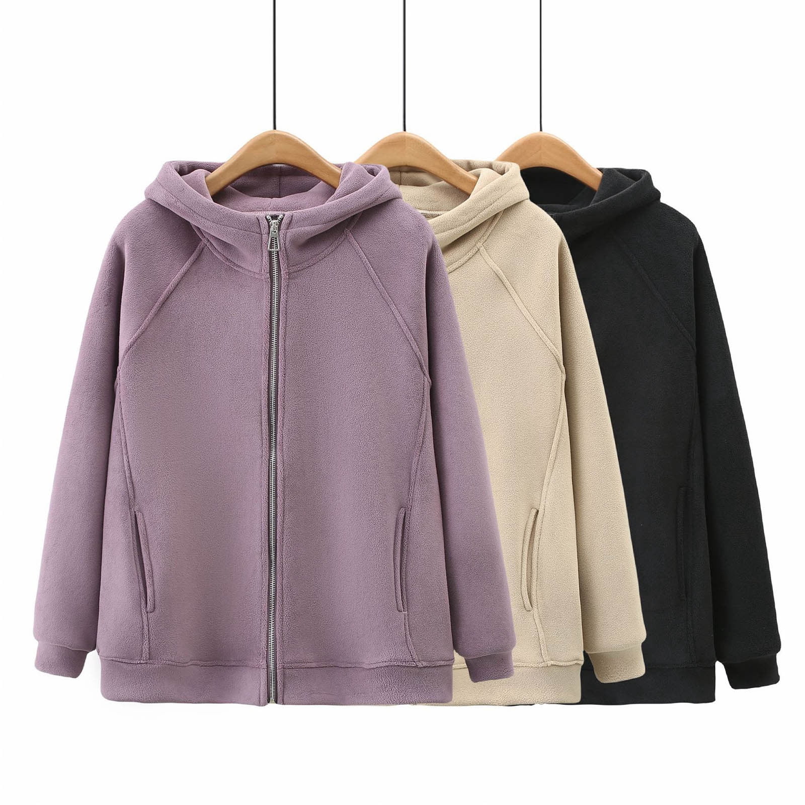 BiZtdJrK Jackets for Women Oversized Polar Fleece Hooded Coats Casual ...