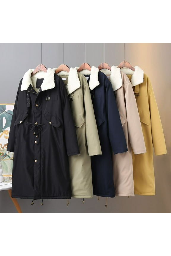 Jackets for Women Oversized Sherpa Fleece Lined Warm Winter Coats Casual Lapel Long Trench Coat with Pockets Fall Clothes Sale of The Day Clearance Black 4XL