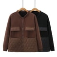 thumbnail image 1 of BiZtdJrK Jackets for Women Oversized Casual Patchwork Long Sleeve Bomber Coat Fall Winter Full Zip Varsity Jacket with Pockets Prime Sales Black XXL, 1 of 3