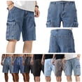 thumbnail image 1 of BiZtdJrK Jeans Shorts for Men Baggy Vintage Wide Leg Jorts Y2K Streetwear Hippie Clothes Drawstring Elastic Waistband Denim Shorts Blue L, 1 of 7
