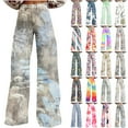 thumbnail image 1 of BiZtdJrK Jeans for Women Loose Fit Wide Leg Denim Trousers Trendy Tie Dye Prints Jean Pants Button High Waisted Jeans with Pockets Dollar Sales Multicolor S, 1 of 6