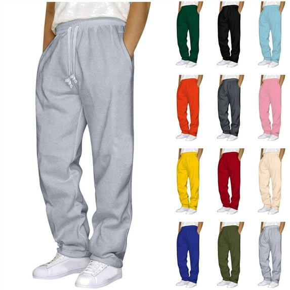 BiZtdJrK Men's Baggy Sweatpants Open Bottom Workout Lightweight Joggers Drawstring Athletic Casual Pants with Pockets, Red, XXL