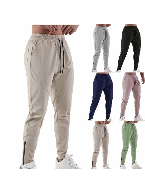 Joggers for Men Zip Ankle Side Elastic Waist Athletic Pants Drawstring Lightweight Training Workout Pant with Pockets Black L