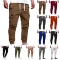 thumbnail image 1 of BiZtdJrK Khaki Mens Cargo Sweatpants Casual Drawstring Elastic Waist Workout Joggers Solid Color Sport Hiking Pants with Pockets L, 1 of 7