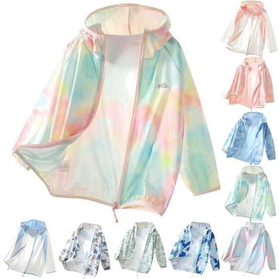 BiZtdJrK Kids Long Sleeve Hoodies Fashion Colorblock Zip-Up Cool Shirts Summer Sun Protection Loose Hooded Jacket for Girls Boys Pink 13 Years Ropa de Verano Para Mujer