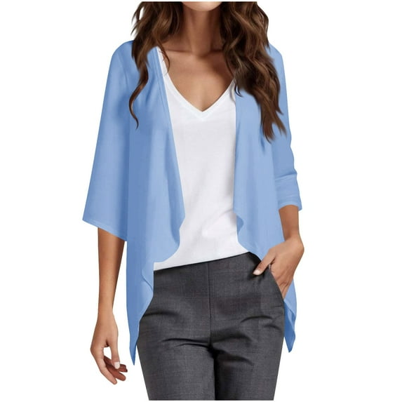 BiZtdJrK Kimono Cardigan for Women Ladies 3/4 Sleeve Sleeve Cover Up Casual Tops Open Front Beach Vacation Clothes Light Blue XXL