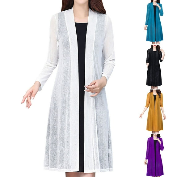 BiZtdJrK Kimonos for Women Plus Size Long Sleeve Open Front Cardigans Loose Fit Maxi Cardigan Lightweight Summer Sheer Cover Ups Black XXL