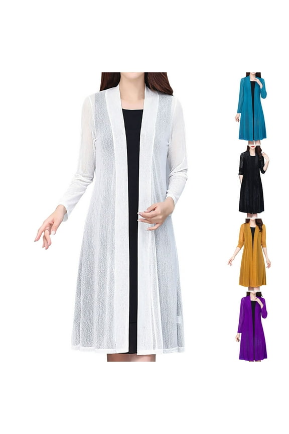 Kimonos for Women Plus Size Long Sleeve Open Front Cardigans Loose Fit Maxi Cardigan Lightweight Summer Sheer Cover Ups White XXXXXL