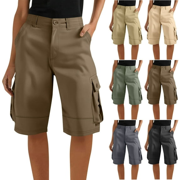 BiZtdJrK Knee Length Cargo Shorts for Women Straight Fit Jogger Hiking Outdoor Shorts Lightweight Solid Work Shorts with Multi Pockets Dark Gray L