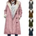thumbnail image 1 of BiZtdJrK Knee Length Hooded Jackets for Women Horn Button Down Long Sleeve Sherpa Lined Jacket Fashion Winter Coats with Pocket Pink XL, 1 of 7