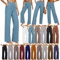 thumbnail image 1 of BiZtdJrK Ladies Summer Gauze Trousers High Waisted Straight Leg Linen Pants Casual Button Up Vacation Beach Pant with Pockets Gray M, 1 of 8
