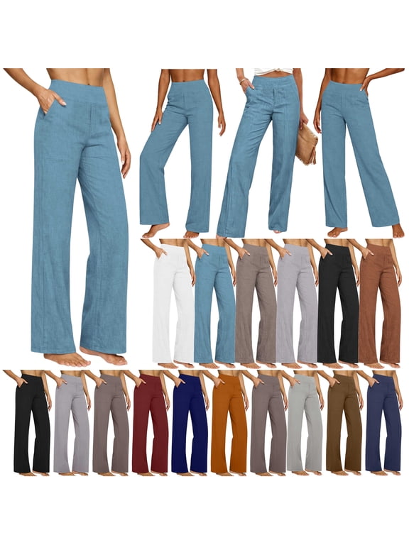 BiZtdJrK Ladies Yoga Pants High Waisted Stretch Wide Leg Dress Pants with Pockets Solid Color Casual Sports Long Trousers Wine M