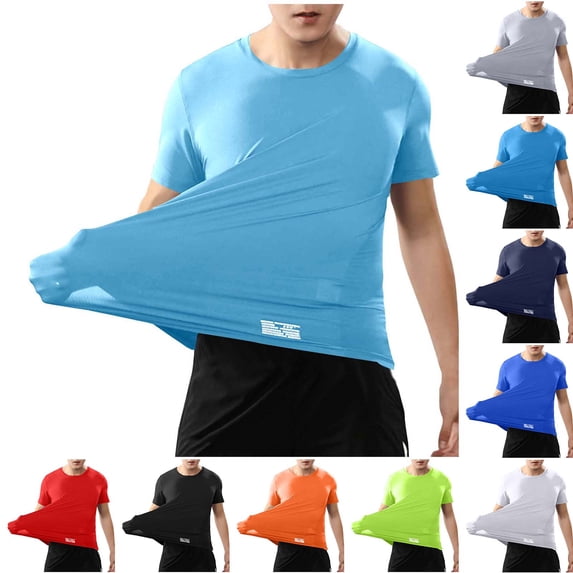 BiZtdJrK Light Blue Men's Quick Dry Workout Shirts Lightweight Moisture Wicking Athletic Running T-Shirts Summer Sports Gym Short Sleeve Tops L