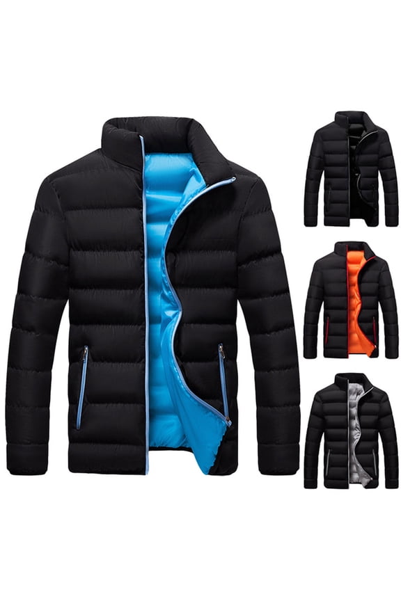 Light Weight Puffer Jacket for Men Big and Tall Solid Casual Quilted Jackets Stand Collar Zip Up Long Sleeve Winter Coats with Zipper Pockets Blue XXXXL