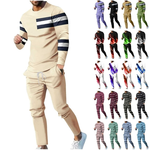 BiZtdJrK Mens Tracksuits 2 Piece Outfits Big and Tall Long Sleeve Pullover Tops Matching Drawstring Sweatpants with Pockets Fashion Digital Print Joggers Sets White M