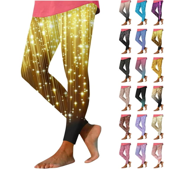 BiZtdJrK Lightening Deal Womens Leggings 2025 New Years Eve Party Gifts Trendy Sparkly Glitter Sequin Printed Tights Soft Comfy Stretch High Waist Workout Yoga Pants Pink S