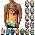 thumbnail image 1 of BiZtdJrK Lightning Prime Today, Mens Beach Tank Tops Summer Causal Crewneck Hawaiian T-Shirt Sleeveless Palm Trees Print Graphic Tee Shirt Vacation Outfits Green M, 1 of 5