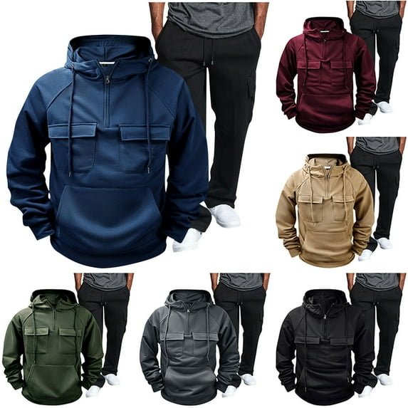 BiZtdJrK Lightning Prime Today Tracksuits for Men Solid Color Long Sleeve Tactical Hoodies and Casual Drawstring Cargo Sweatpants 2 Piece Sets Military Workout Jogging Suits Army Green S