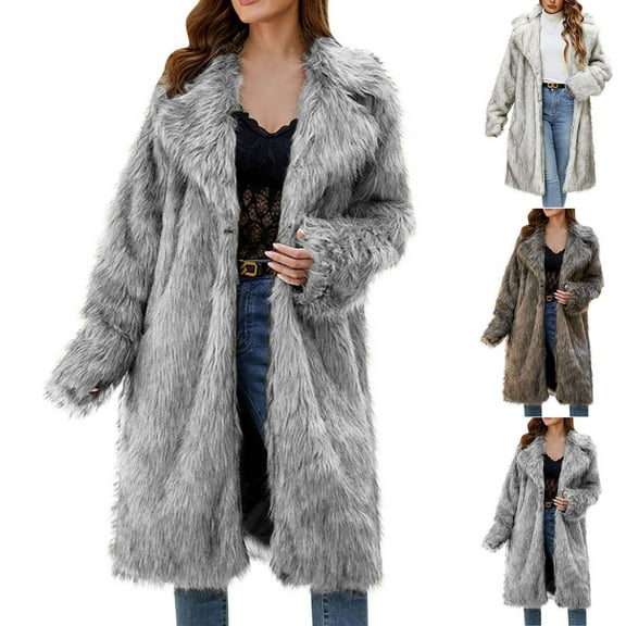 BiZtdJrK Lightning Sales Of Today Prime Womens Open Front Faux Fur Cardigan Vintage Parka Shaggy Jacket Coat Long Sleeve Winter Padded Fuzzy Fluffy Outerwear Brown M