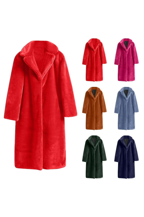 Lightning Sales Today Women Faux Fur Winter Coats Comfort Warm Outerwear Open Front Long Cardigan Overcoat Jacket Solid Color Lapel Jackets Blue XL