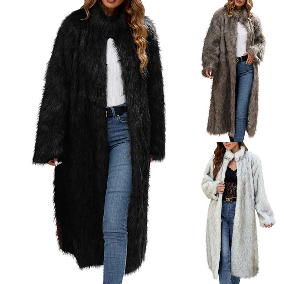 BiZtdJrK Lightning Sales Today Women Long Sherpa Coat - Fuzzy Faux Fur Long Sleeve Trench Jackets Winter Fleece Open Front Cardigan Coats 2025 Brown S