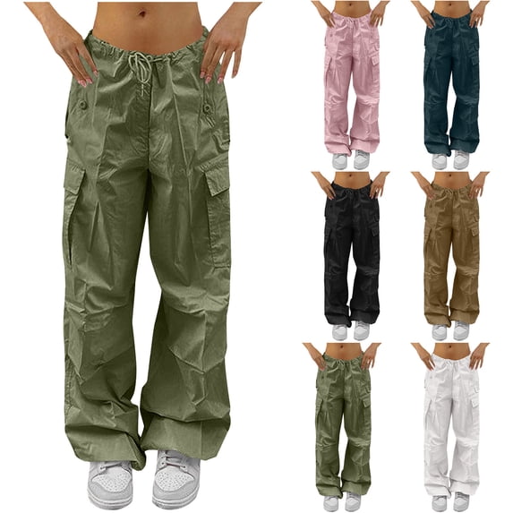 BiZtdJrK Lightweight Cargo Pants for Women Drawstring Elastic Waist Baggy Jogger Hiking Pant Solid Casual Work Trousers with Pockets Navy L