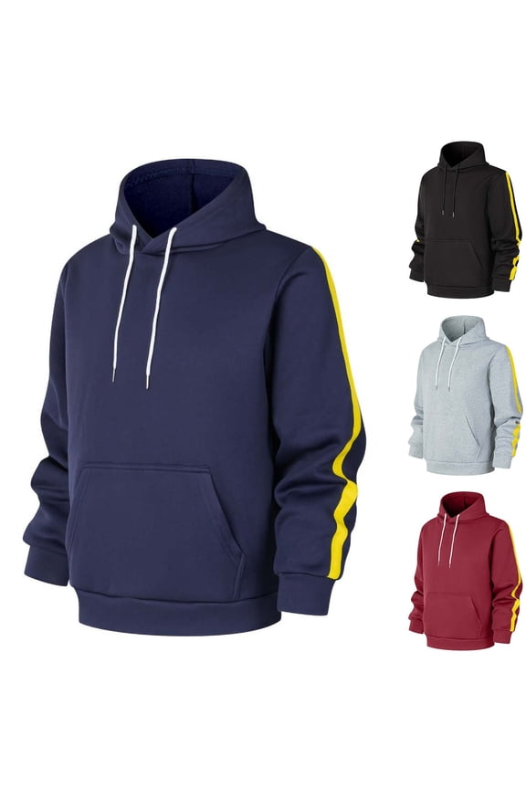 Lightweight Hooded Sweatshirt for Men Side Striped Long Sleeve Fall Fashion Pullover Tops Drawstring Casual Hoodie Sweatshirts with Pocket Gray XXL