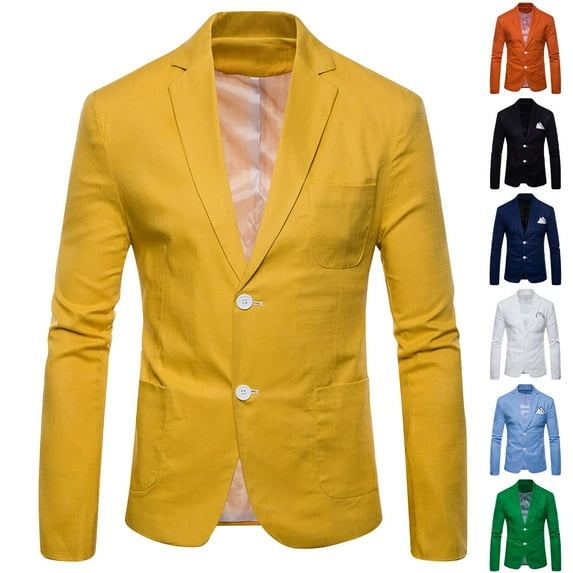 BiZtdJrK Lightweight Sport Coats for Men 2 Button Notch Lapel Casual Blazer Jacket Big and Tall Solid Suit Jackets with Chest Pocket Yellow XXXXL
