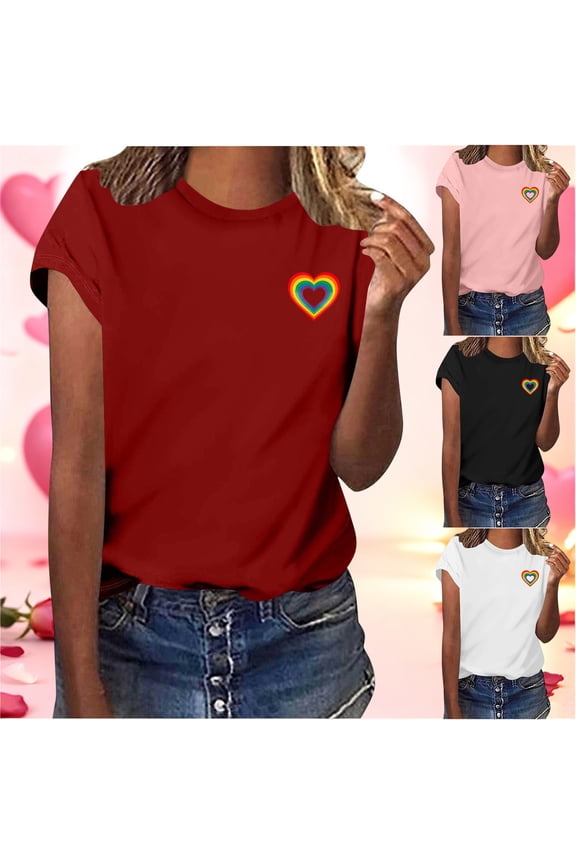 Lightweight T Shirts for Women Valentine's Day Cute Heart Graphic Tees Loose Fit Casual Summer Tee Tops Valentine Gifts Red L