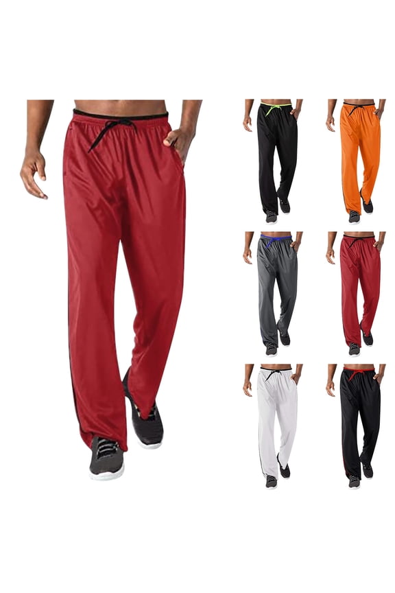 Lightweight Track Pants for Men Drawstring Elastic Waist Straight Leg Athletic Pant Loose Fit Gym Workout Sweatpants with Pockets Black XL