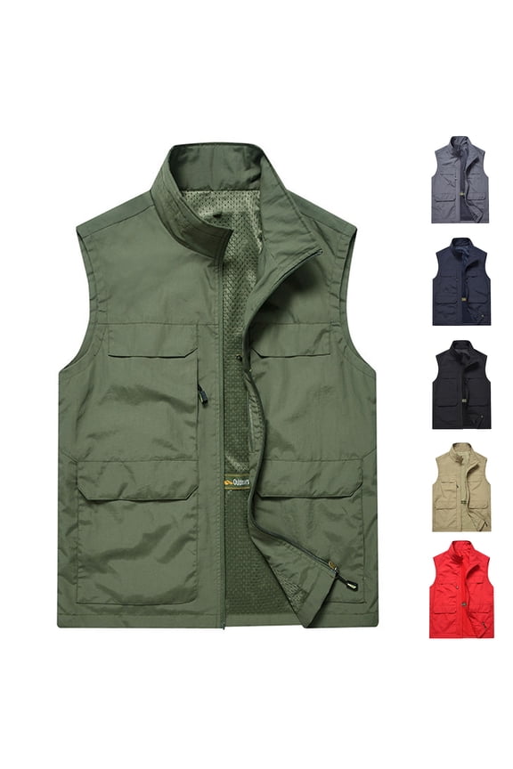 Lightweight Vests for Men Slim Fit Zipper Sleeveless Stand Collar Workwear Jacket Solid Casual Outerwear Outdoor Golf Vests 50% Percent Off Sales Today Black L