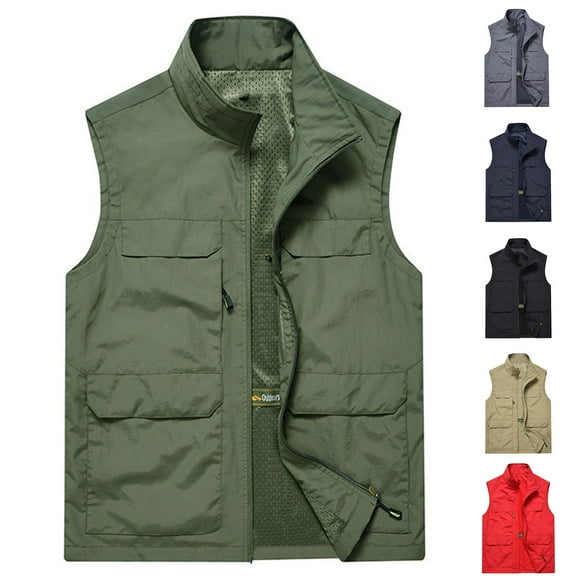 BiZtdJrK Lightweight Vests for Men Slim Fit Zipper Sleeveless Stand Collar Workwear Jacket Solid Casual Outerwear Outdoor Golf Vests Back To School Sales Navy XXXL