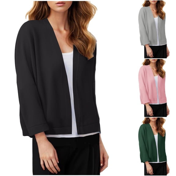 BiZtdJrK Limited Time Sale Womens Long Sleeve Cropped Knit Sweater Cardigans 2025 Fall Fashion Open Front Bolero Shrug Solid Color Cardigan Tops Green S